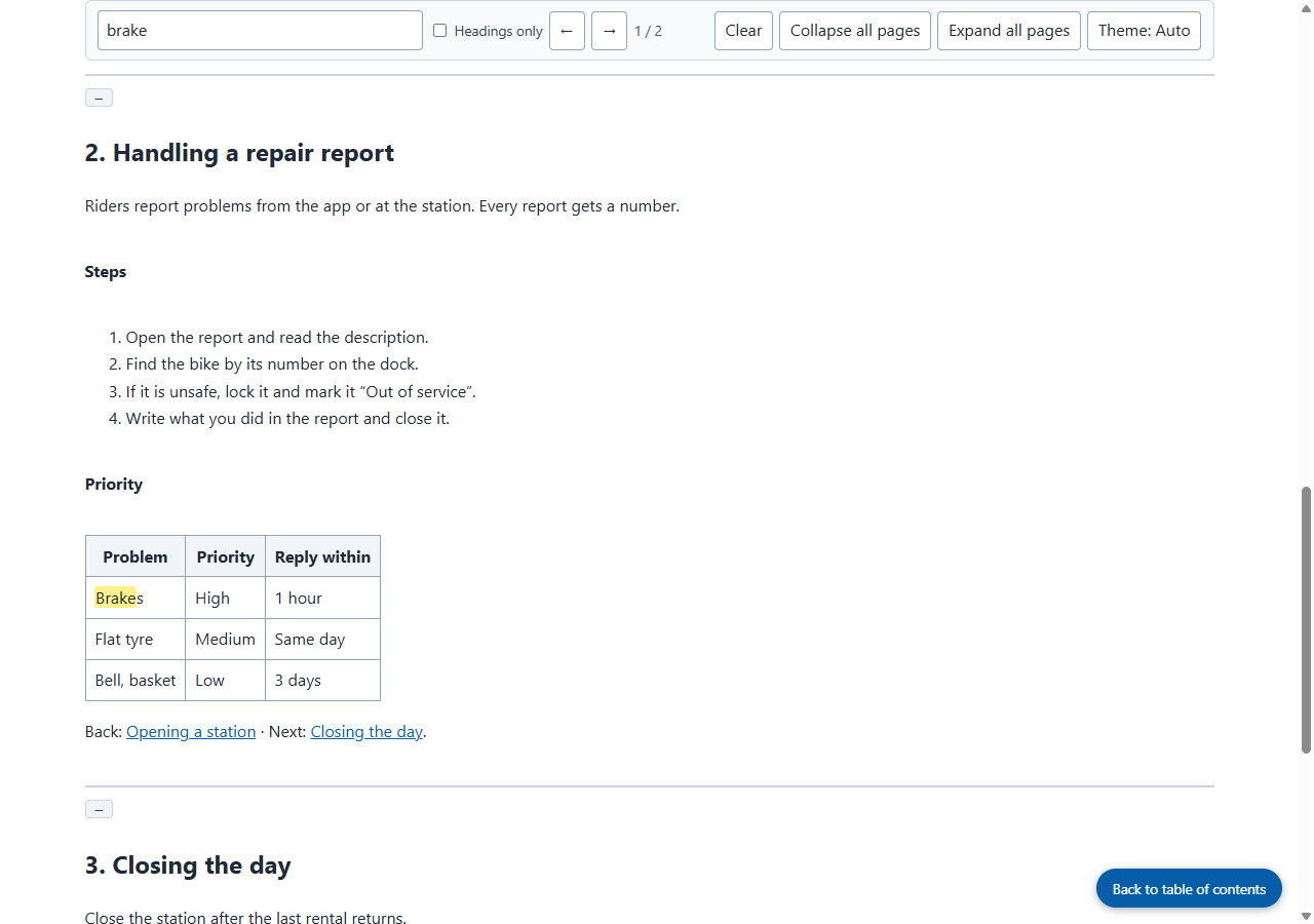 The saved HTML, opened and searched for “brake” (screenshot taken by the site)