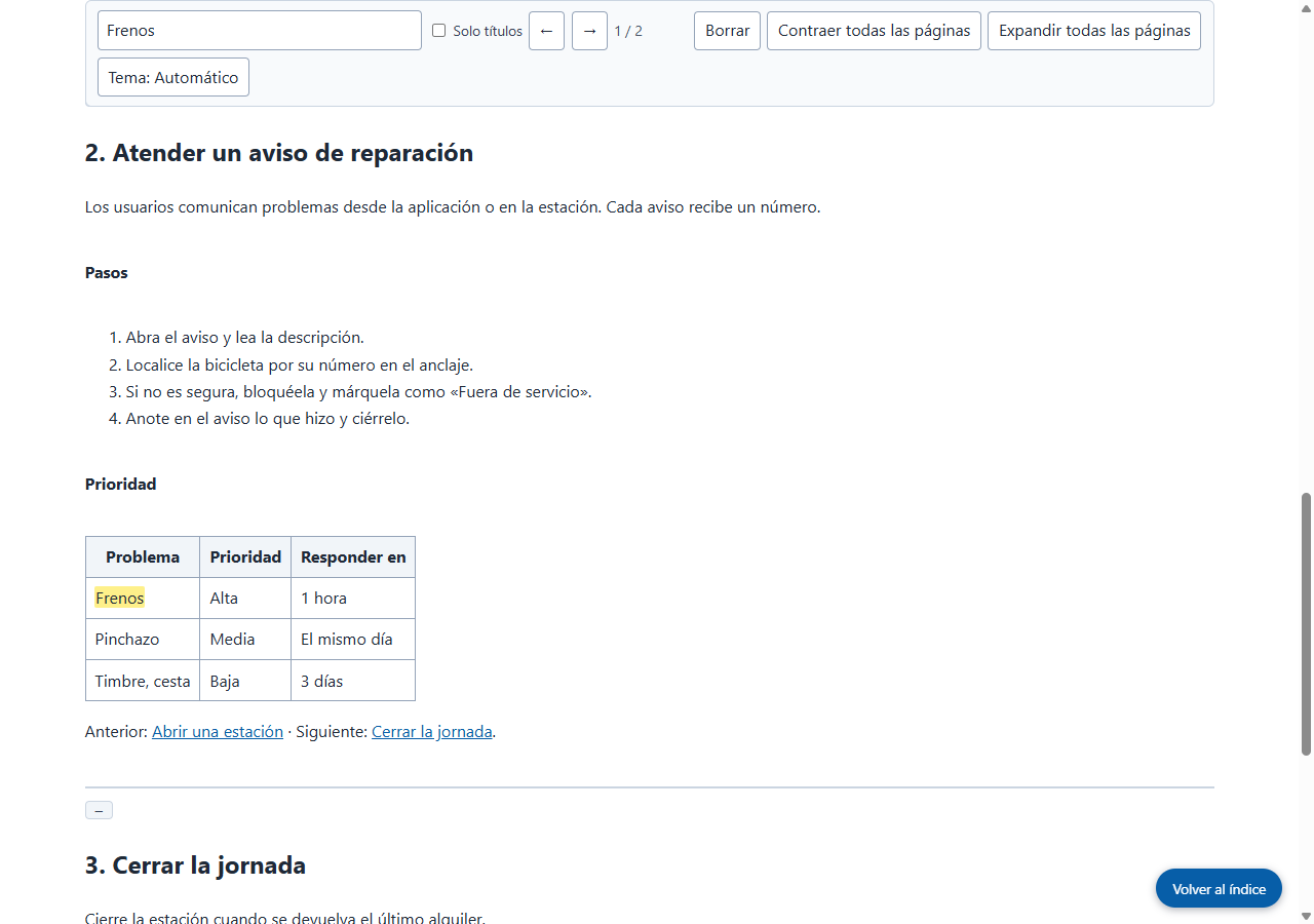 El HTML guardado, abierto y buscando «Frenos» (captura hecha por el sitio)
